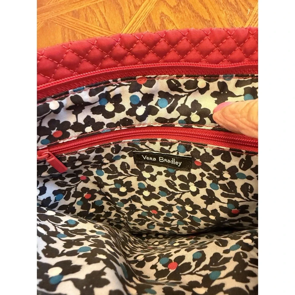 Vera Bradley Triple Zip Crossbody Bag Womens Medium Red Quilted Polyester